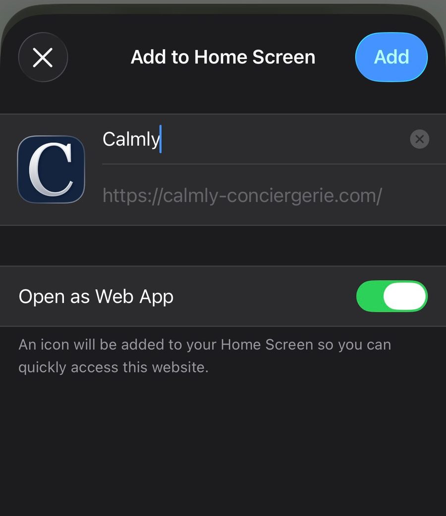 Icône Calmly installée sur l'écran d'accueil iPhone