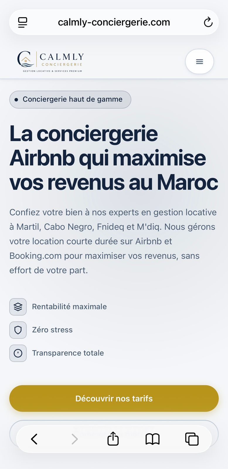 Menu Safari — Sur l'écran d'accueil